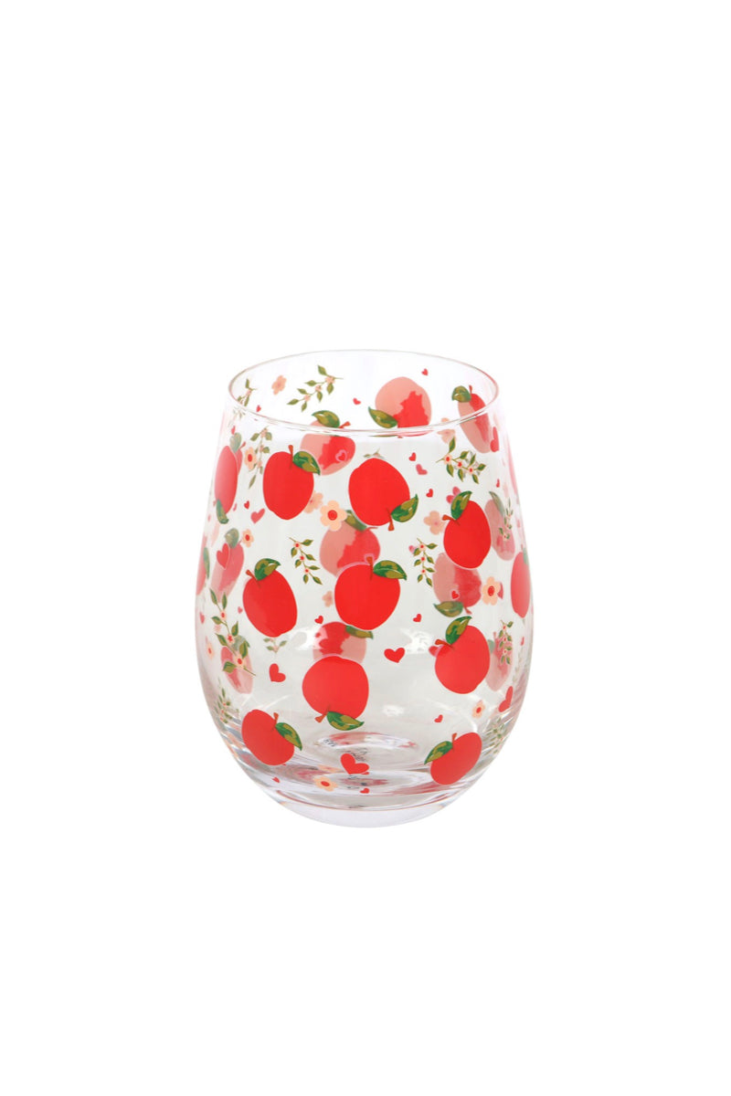APPLE PRINT STEMLESS WINE GLASS