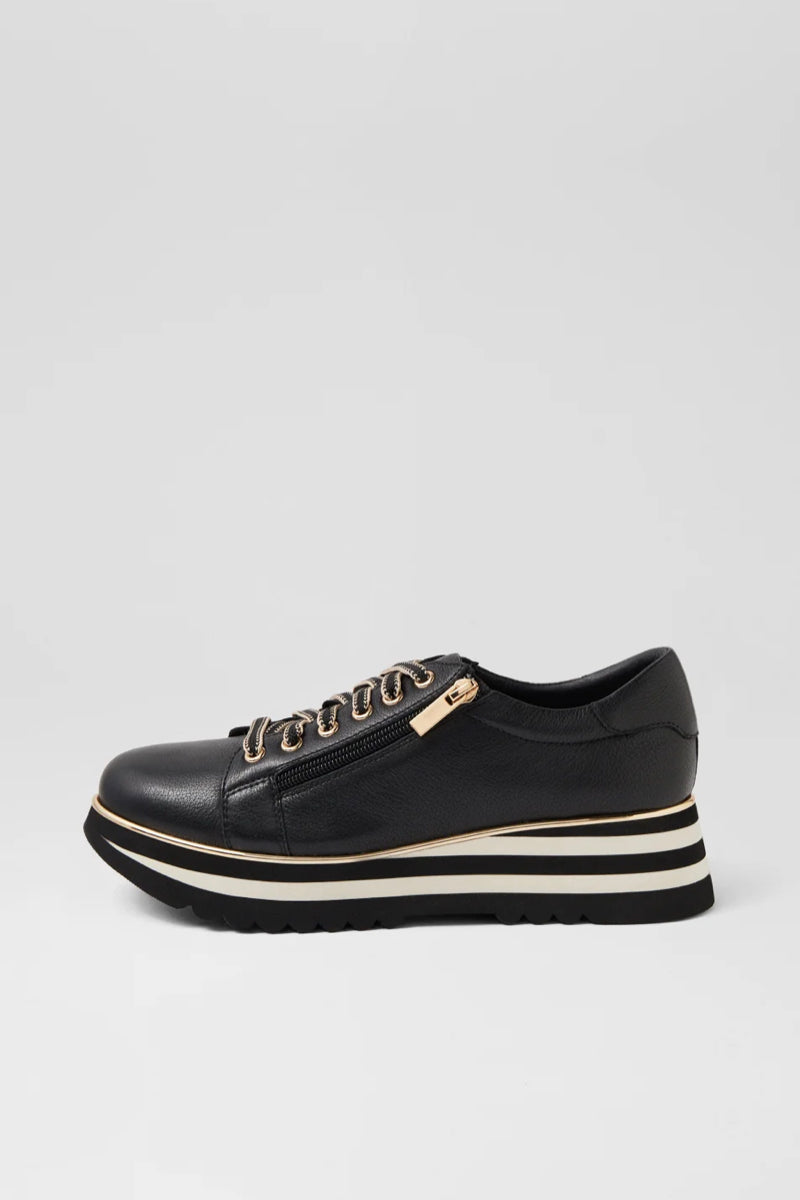EAMMES LACE UP FLATS BLACK LEATHER