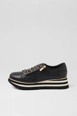 EAMMES LACE UP FLATS BLACK LEATHER