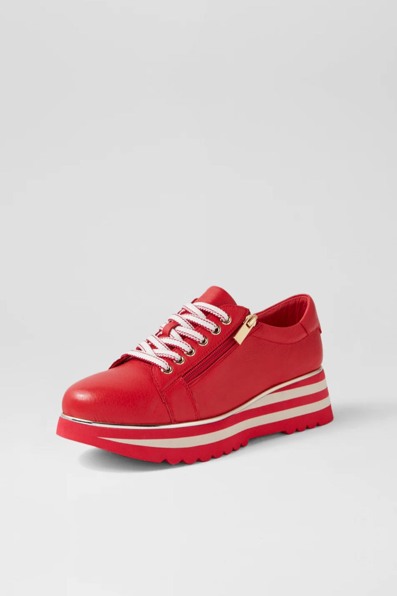 EAMMES LACE UP FLATS RED LEATHER