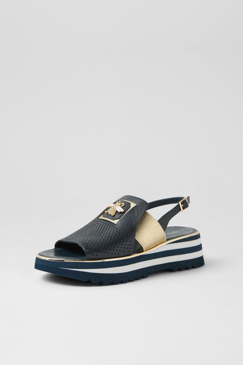 HALEY SANDAL NAVY GOLD LEATHER