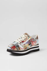 EAMMES LACE UP FLATS COLLAGE PRINT PATENT