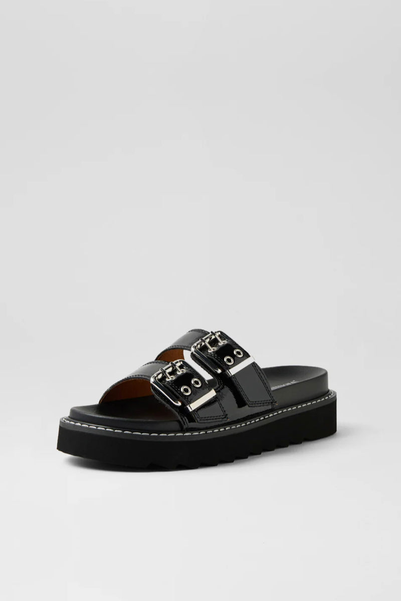 LILIANA SLIDE BLACK CRINKLE PATENT