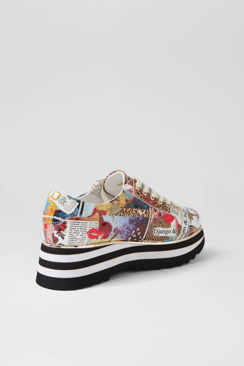 EAMMES LACE UP FLATS COLLAGE PRINT PATENT