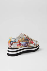 EAMMES LACE UP FLATS COLLAGE PRINT PATENT