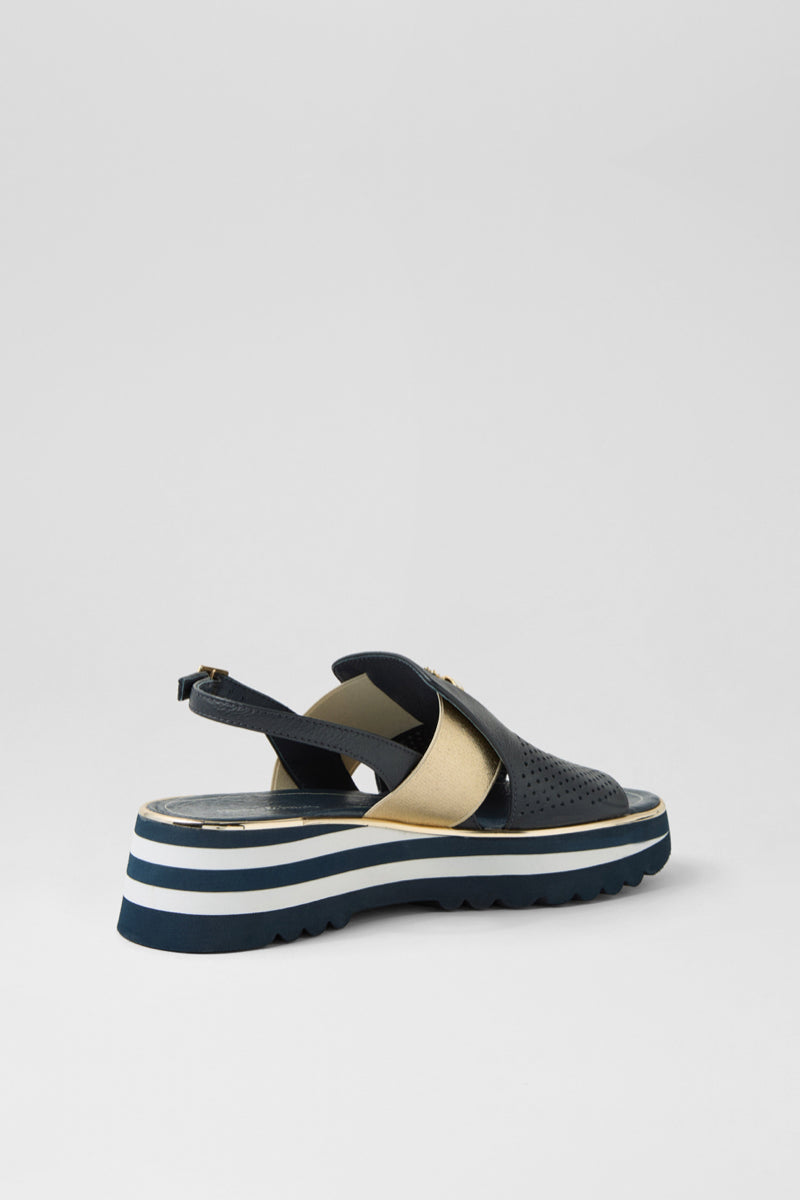 HALEY SANDAL NAVY GOLD LEATHER