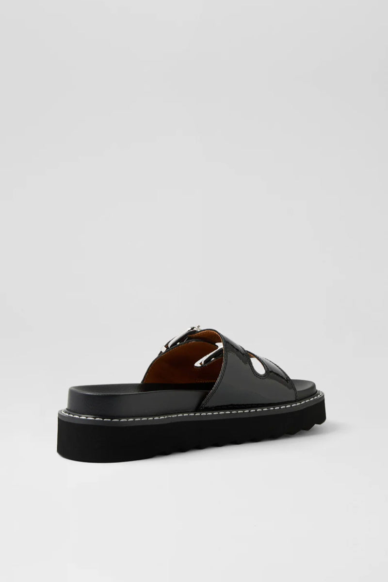 LILIANA SLIDE BLACK CRINKLE PATENT