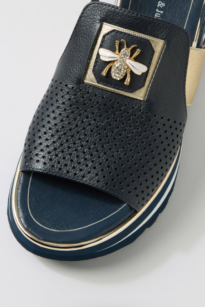 HALEY SANDAL NAVY GOLD LEATHER