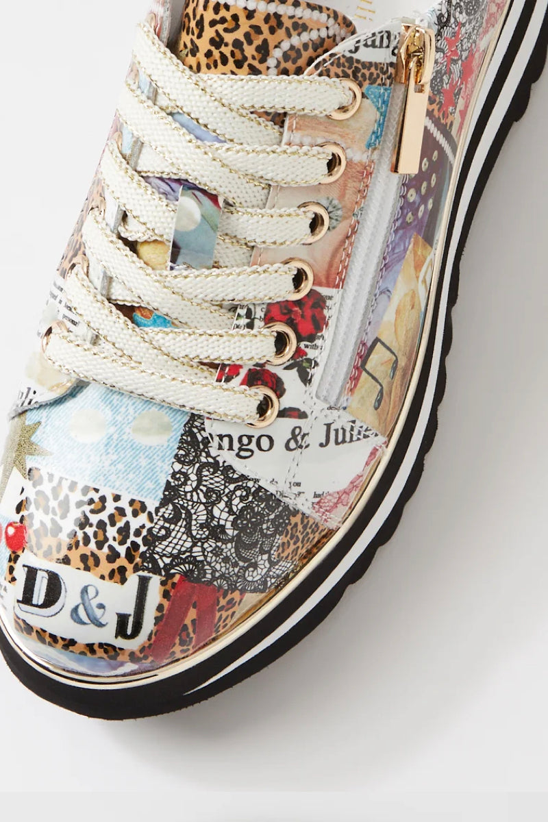 EAMMES LACE UP FLATS COLLAGE PRINT PATENT