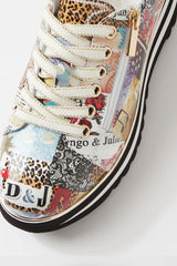 EAMMES LACE UP FLATS COLLAGE PRINT PATENT