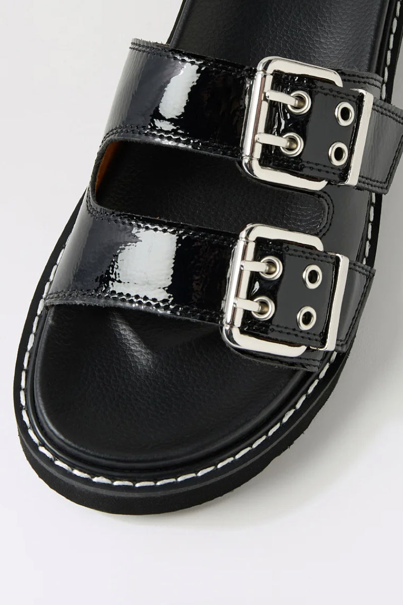 LILIANA SLIDE BLACK CRINKLE PATENT