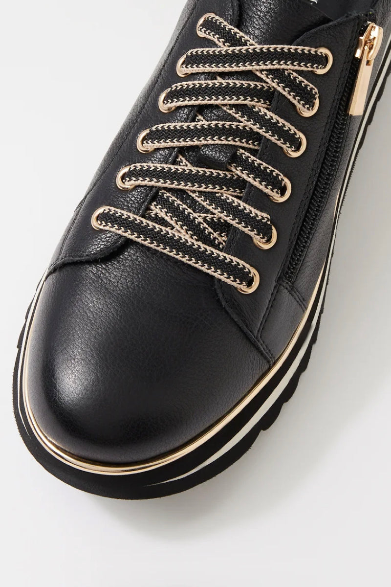 EAMMES LACE UP FLATS BLACK LEATHER