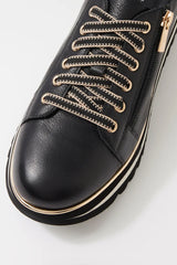 EAMMES LACE UP FLATS BLACK LEATHER