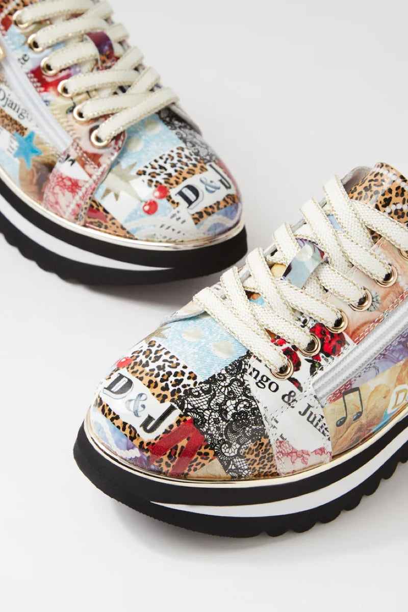 EAMMES LACE UP FLATS COLLAGE PRINT PATENT