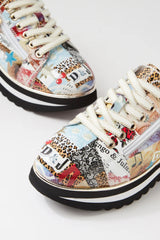 EAMMES LACE UP FLATS COLLAGE PRINT PATENT