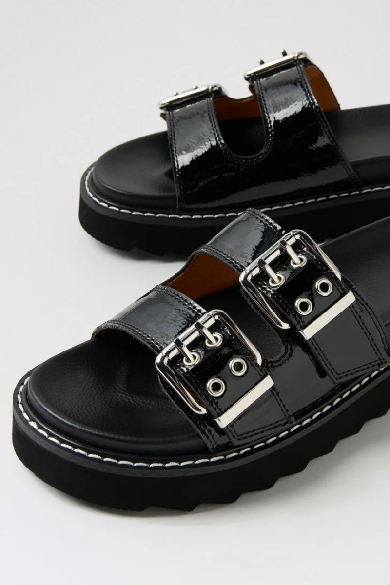 LILIANA SLIDE BLACK CRINKLE PATENT