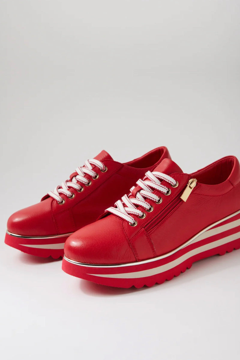 EAMMES LACE UP FLATS RED LEATHER