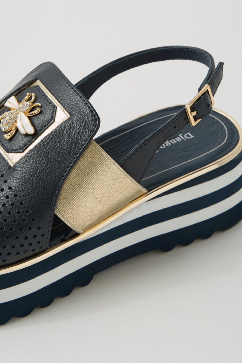 HALEY SANDAL NAVY GOLD LEATHER