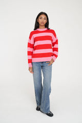 KENZIE STRIPE KNIT CREW PINK / RED