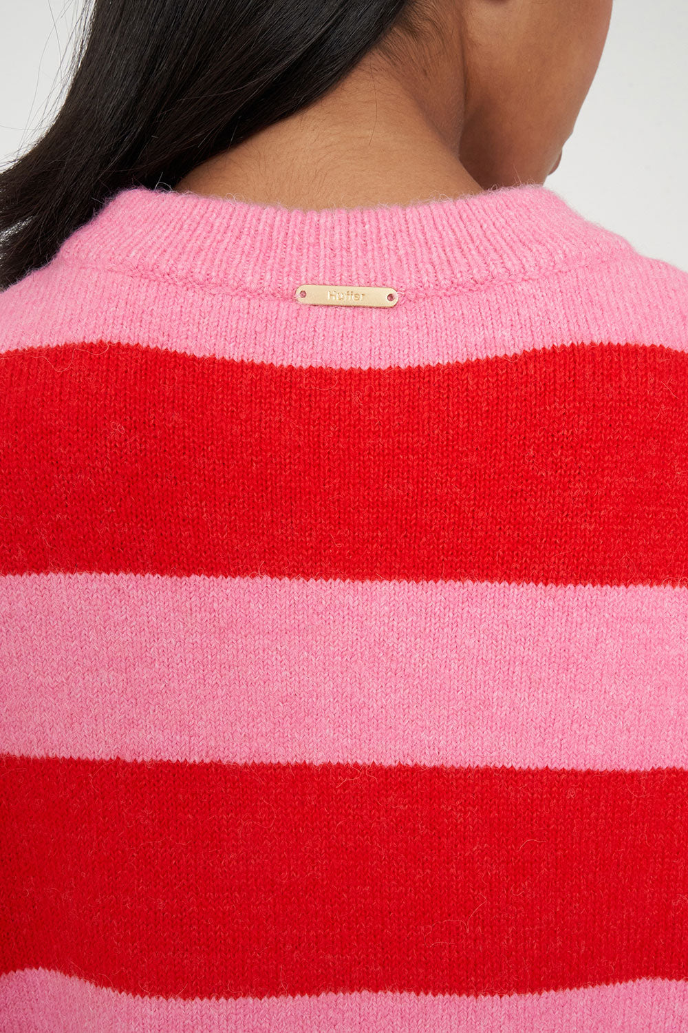 KENZIE STRIPE KNIT CREW PINK / RED