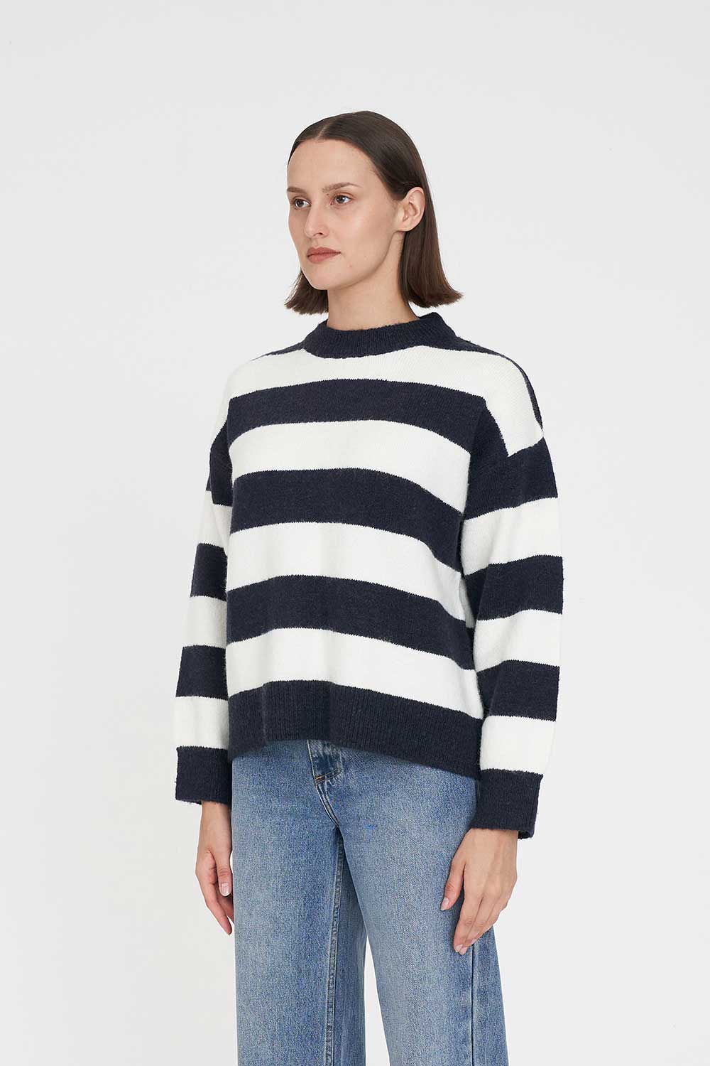 KENZIE STRIPE KNIT CREW NAVY / WHITE