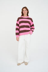 KENZIE STRIPE KNIT CREW PETAL CHESTNUT