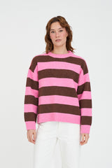 KENZIE STRIPE KNIT CREW PETAL CHESTNUT
