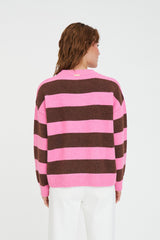 KENZIE STRIPE KNIT CREW PETAL CHESTNUT