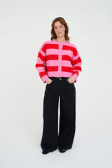 ELLE CROP STRIPE CARDIGAN PINK/RED