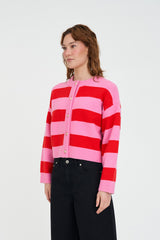 ELLE CROP STRIPE CARDIGAN PINK/RED