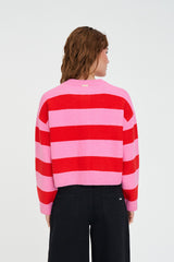 ELLE CROP STRIPE CARDIGAN PINK/RED