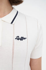 WOMENS LINE KNIT POLO CHALK NAVY