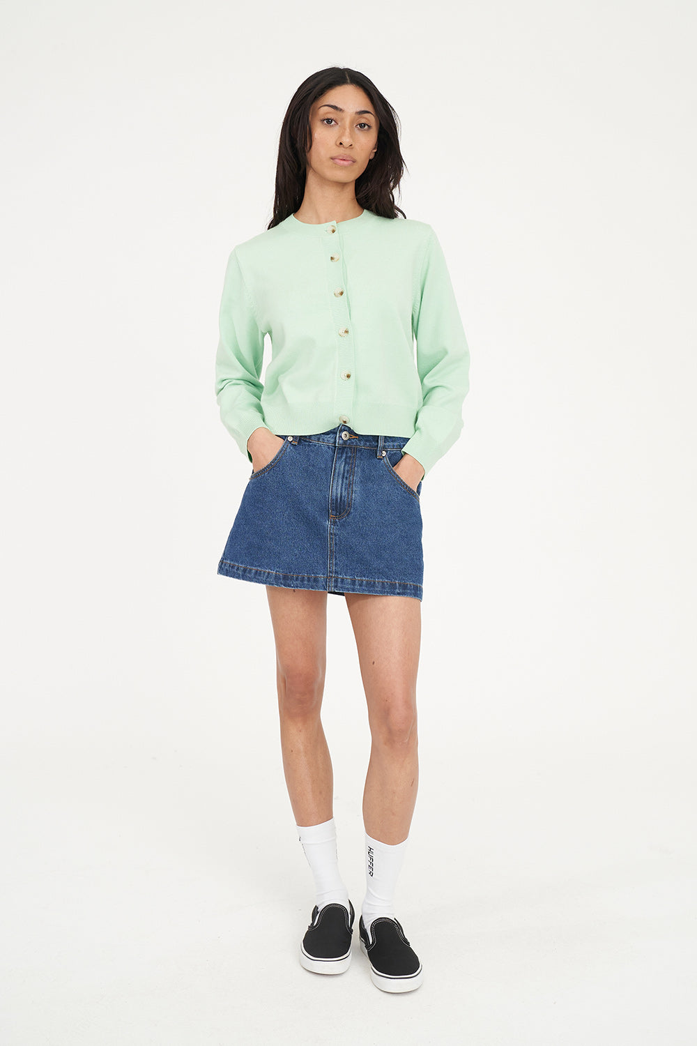 KENZIE CROP KNIT CARDIGAN MATCHA