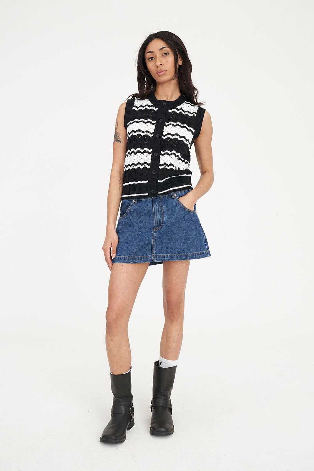 ZIGGY STRIPE VEST BLACK WHITE
