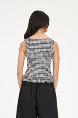 ROONEY GIGI SHIRRED TOP BLACK CHALK