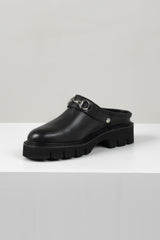 Krepe Mule Black Leather