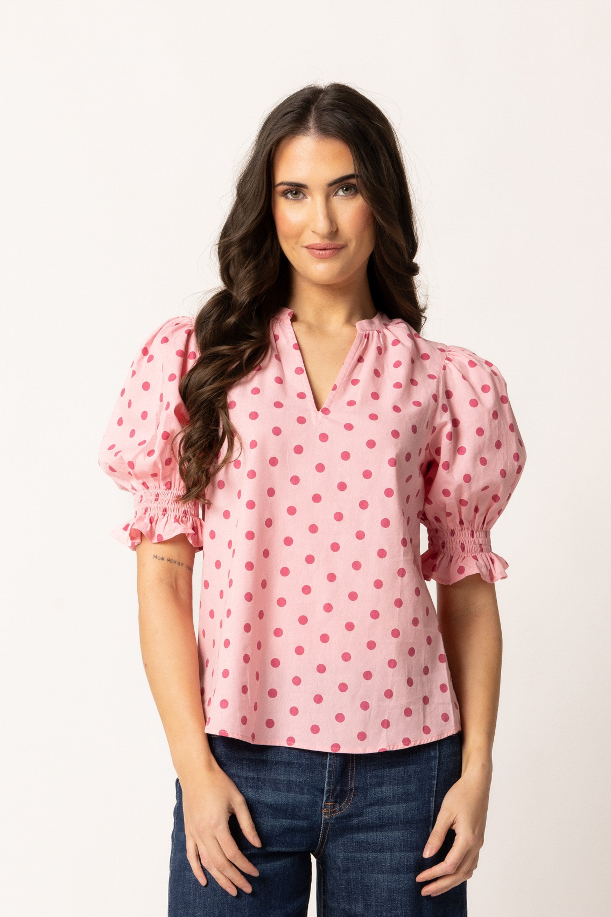 Relaxed Butterfly Top Pink Spot