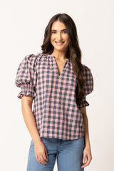 Relaxed Butterfly Top Pink Teal Gingham