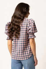Relaxed Butterfly Top Pink Teal Gingham