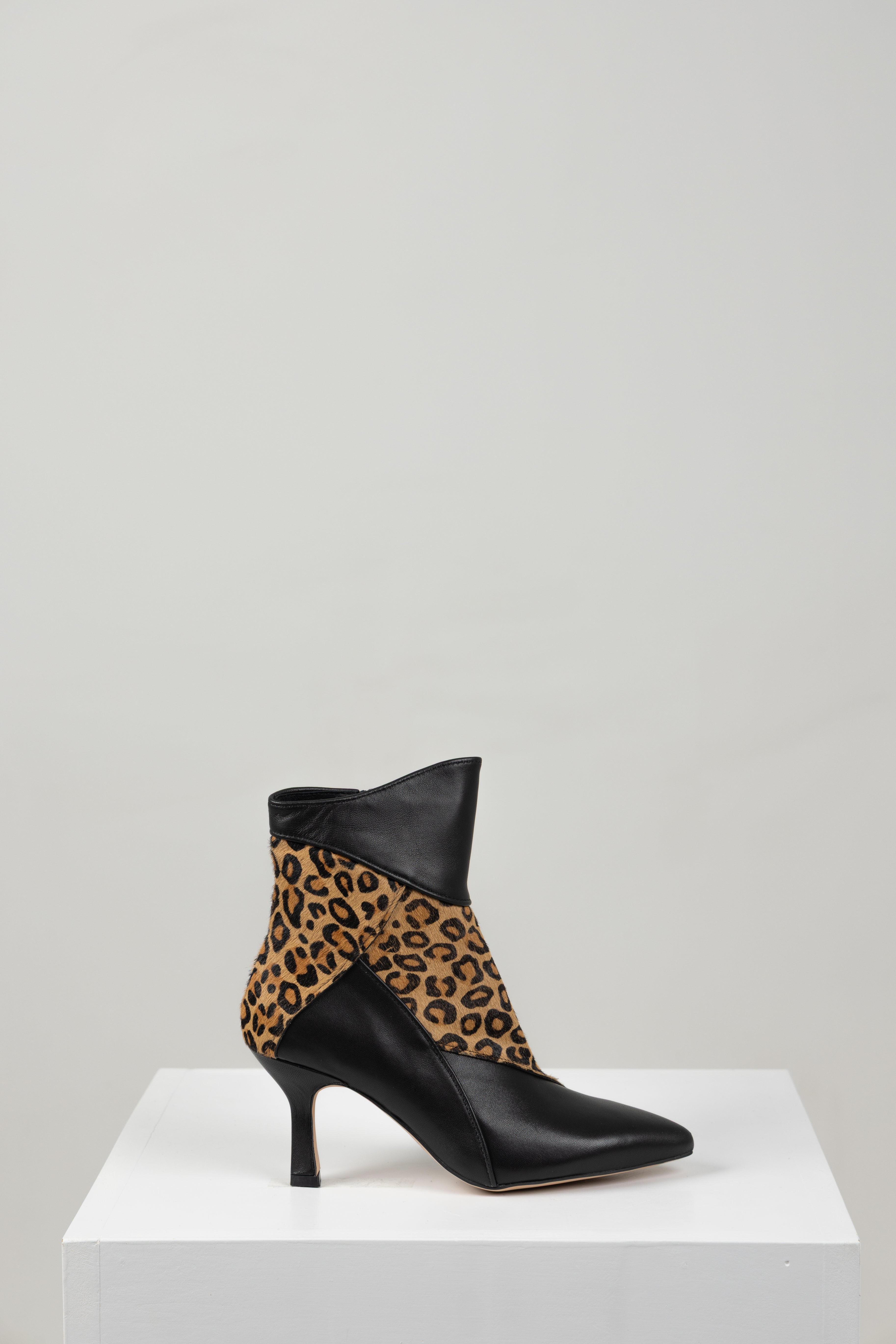 LORIZA LEOPARD ANKLE BOOT BLACK LEATHER