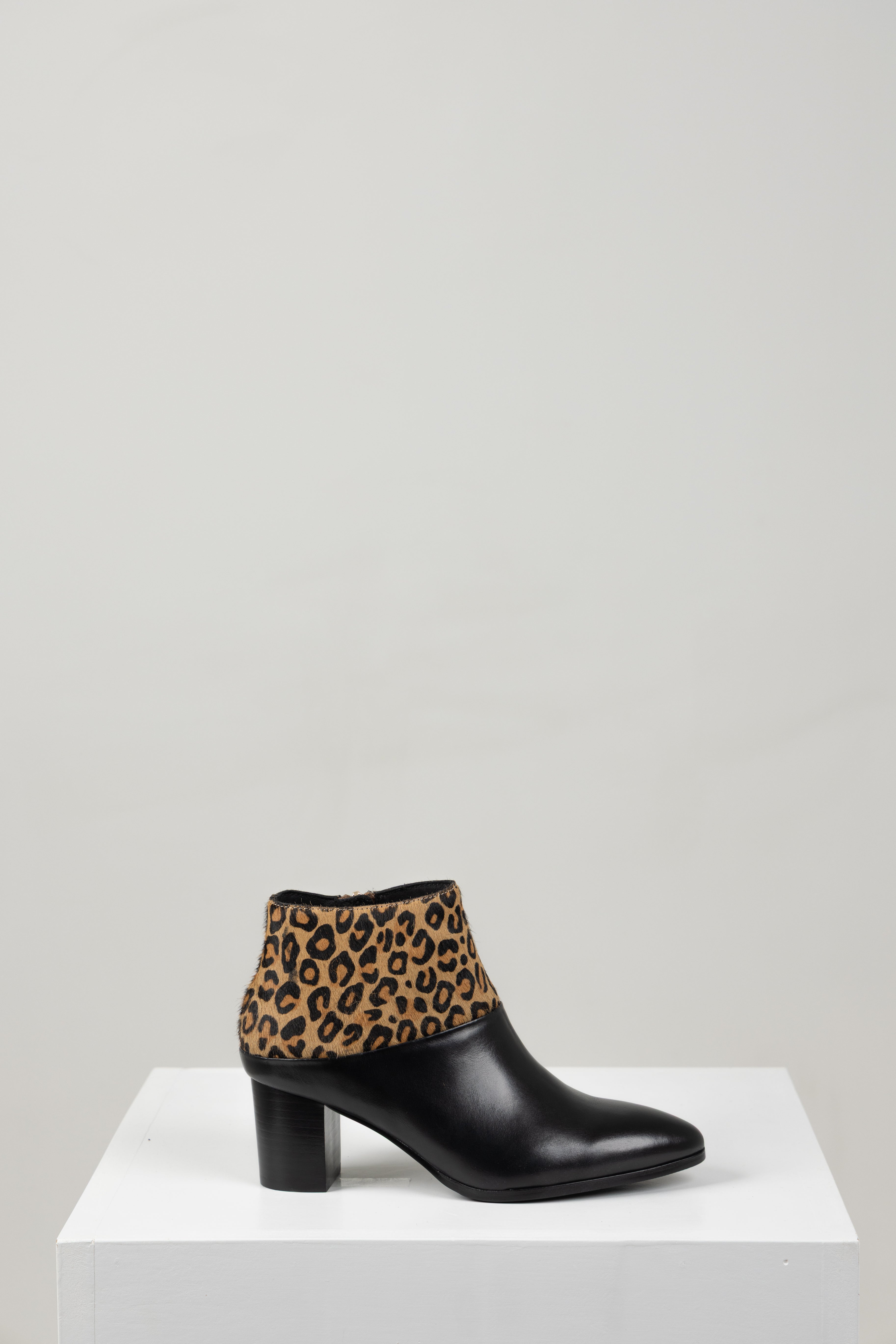 BLUMAS LEOPARD ANKLE BOOT BLACK LEATHER