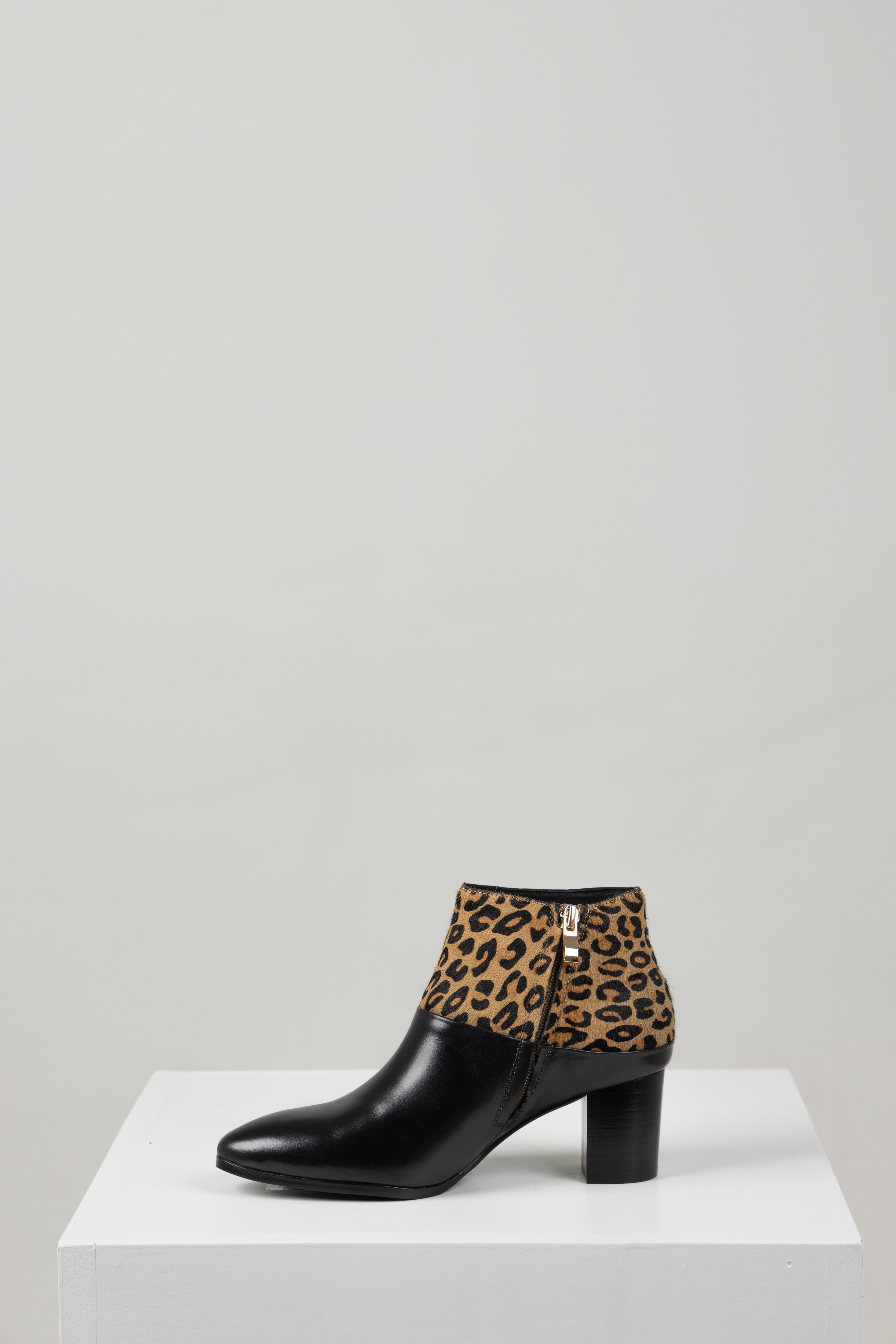 BLUMAS LEOPARD ANKLE BOOT BLACK LEATHER